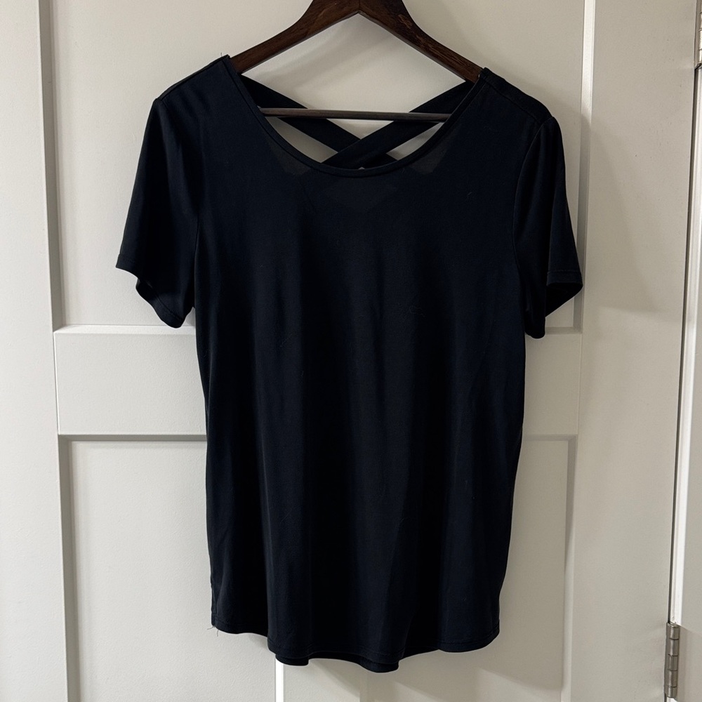 Tribal Navy Short Sleeve Tee with Crisscross Back